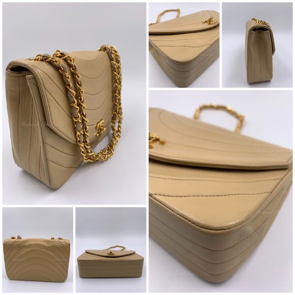 Authentic CHANEL Lambskin Vintage Small Flap Bag Beige / Gold Hardware - Picture 4 of 14